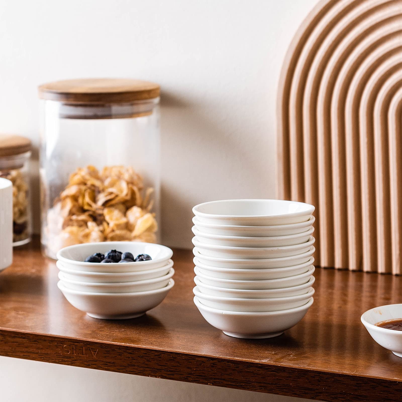 UIBFCWN ceramic dipping bowls stack neatly for space-saving storage.