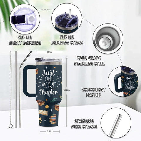 Uibunoo 40oz tumbler with handle for a comfortable grip during reading.