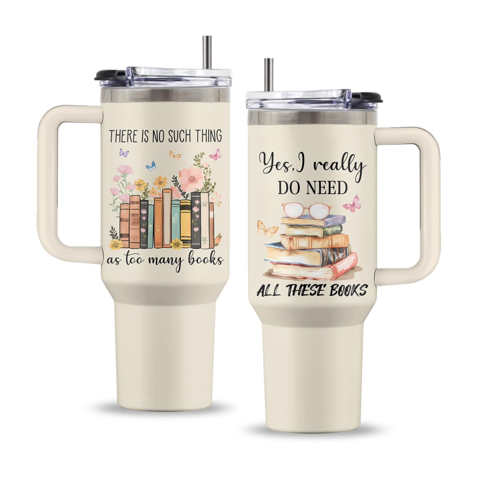 Uibunoo book lovers 40 oz read tumbler with handle in use during reading