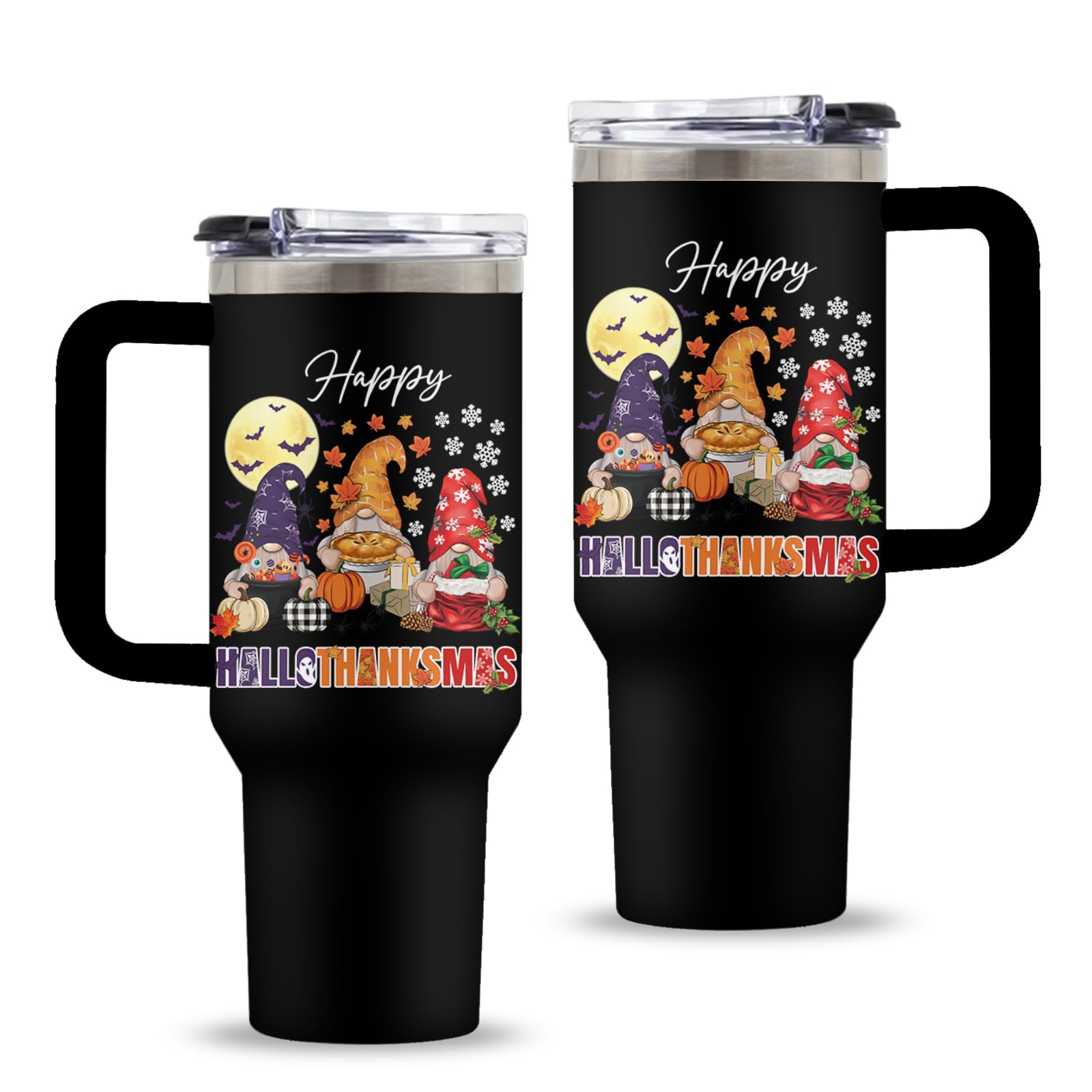 Uibunoo Christmas tumbler with handle and festive print for gifting.