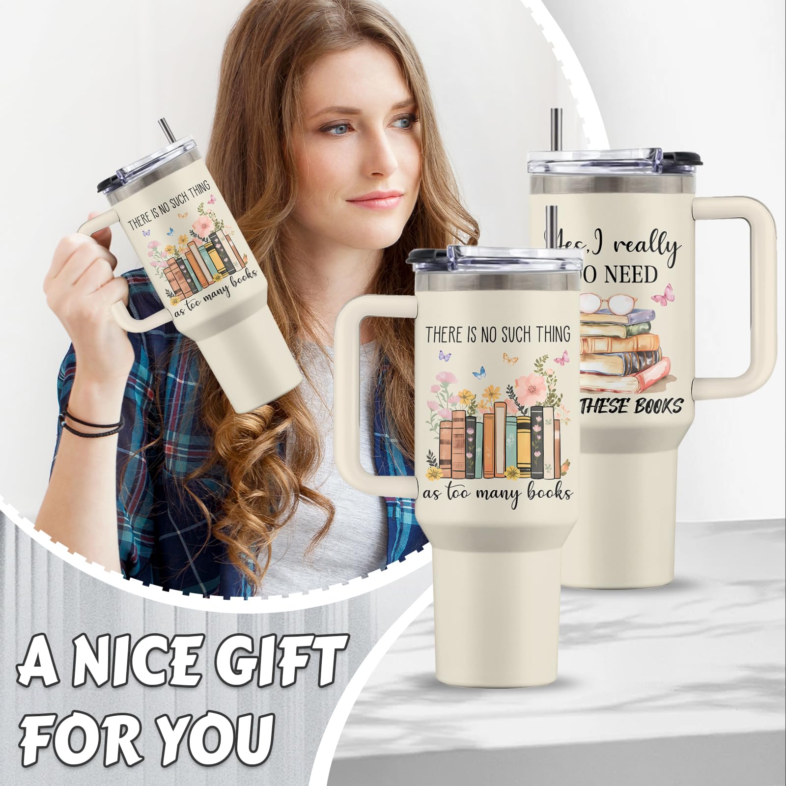 Uibunoo ergonomic handle reading tumbler for comfy grip