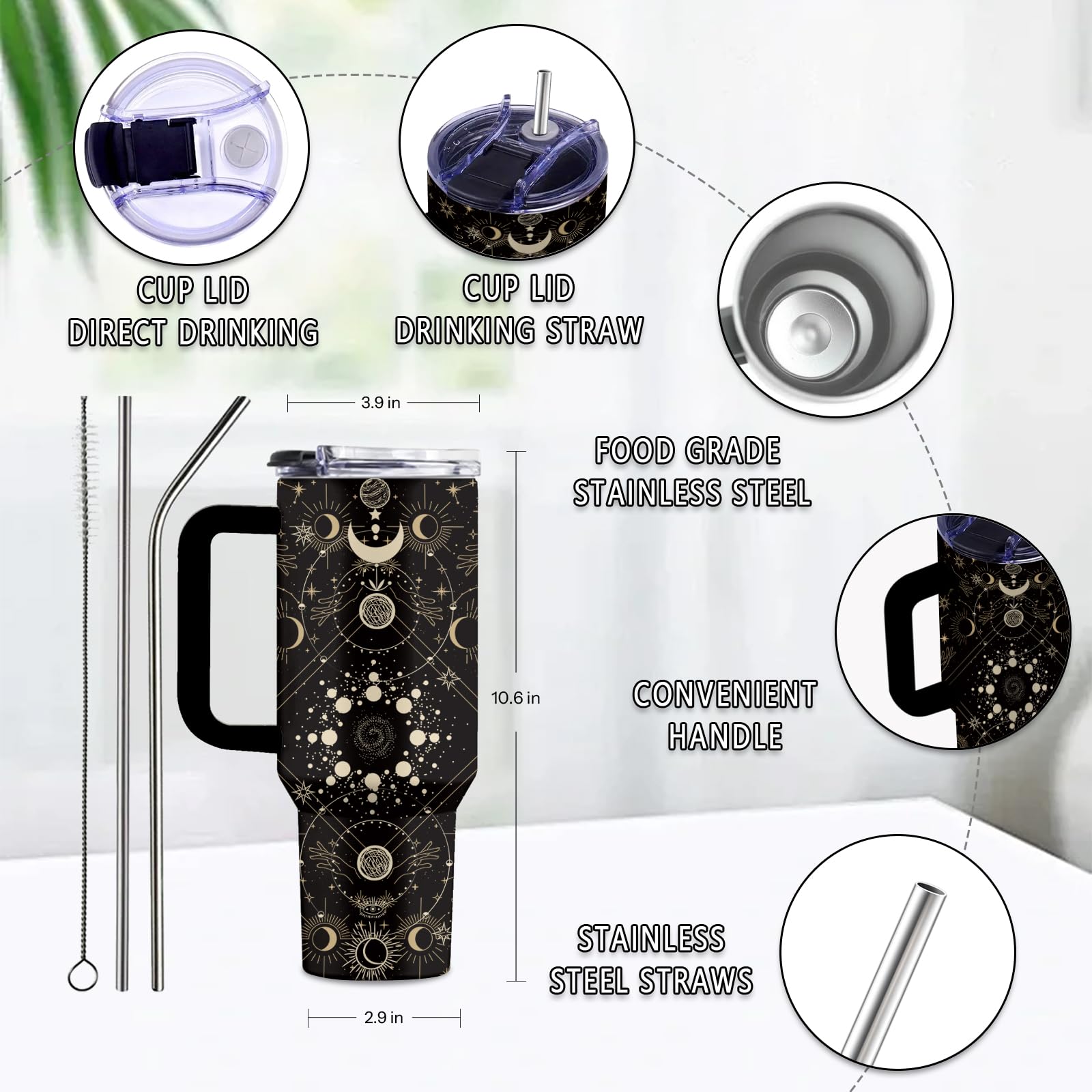 Uibunoo stainless steel goth tumbler 40oz keeps drinks at the right temperature