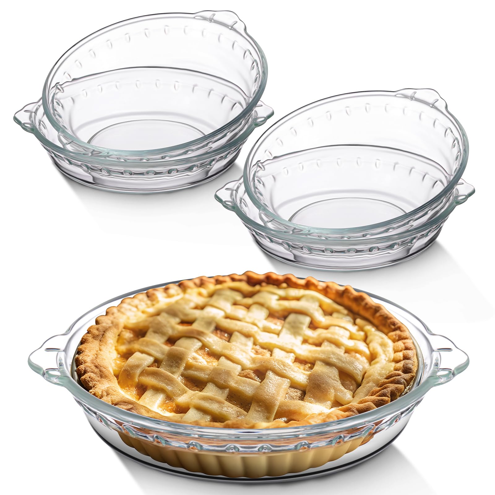 Uiifan 6-inch clear glass pie pan with handles for easy hot-serving