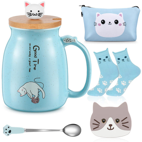 Uiifan cat mug with lid for warm drinks and easy cleanup