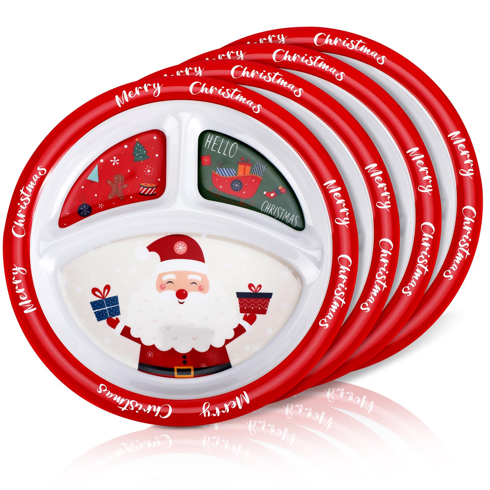 Uiifan 4pc Christmas divided plates with Santa for festive table setting.