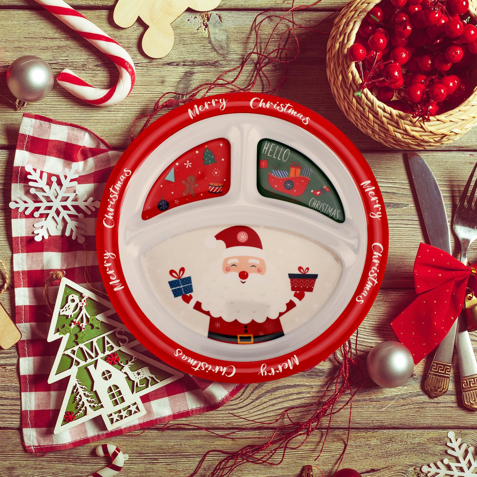 Uiifan divided plates with presents pattern add holiday charm to meals.