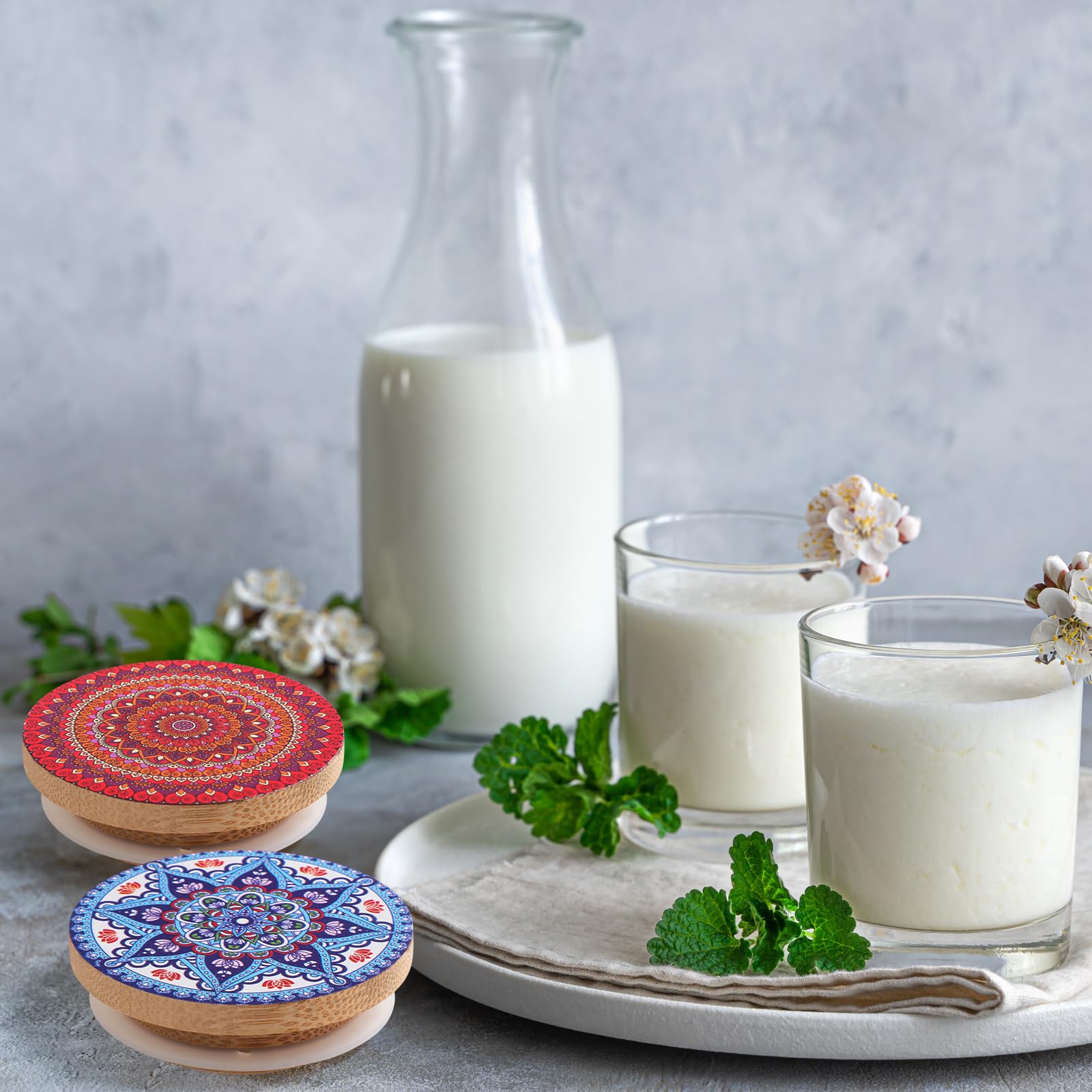 Uiifan mandala lid collection adds decorative charm to kitchen jars.