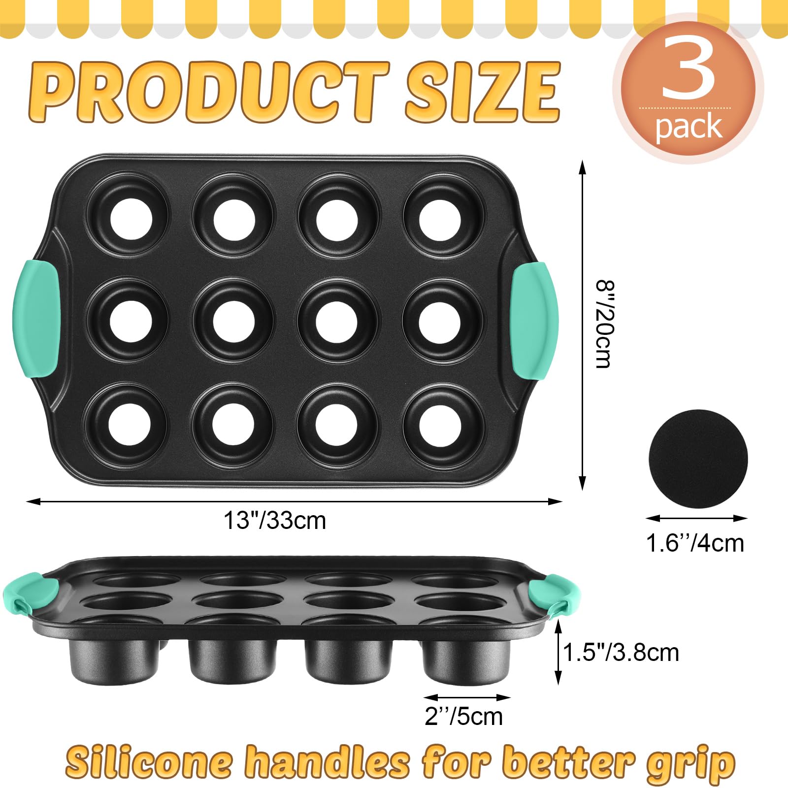 Uiifan mint green mini cupcake pan with silicone handles for safe, comfortable handling.