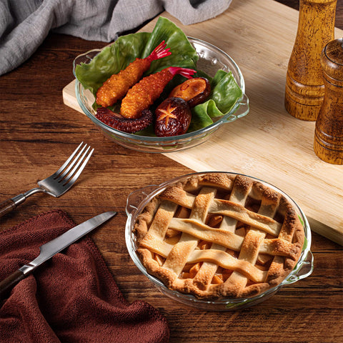 Uiifan round glass pie dish with handles for safe grip when hot