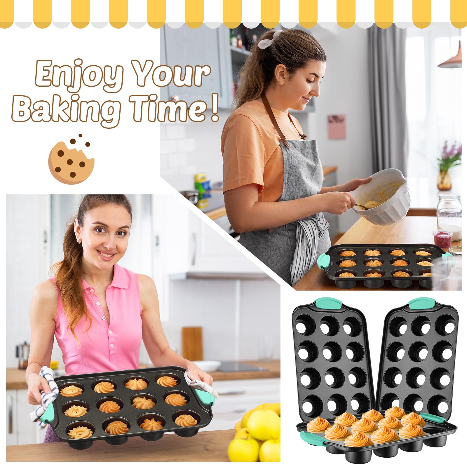 Uiifan silicone handles offer cool grip and safe transport from oven to counter.