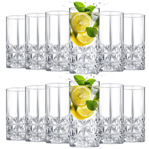 Uiifan tall highball glasses in clear crystal for cocktails and beverages.