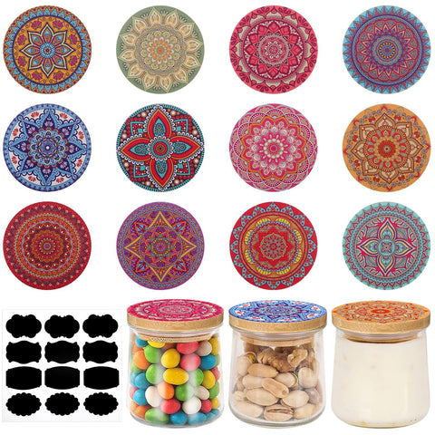 Uiifan yogurt jar lids with mandala patterns for stylish storage and extended freshness.