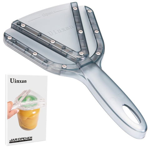 Uinxan jar opener with blue ergonomic handle improves grip for easier opening.
