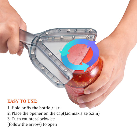 Uinxan jar opener wide-cap opening fits lids up to 5.3 inches.