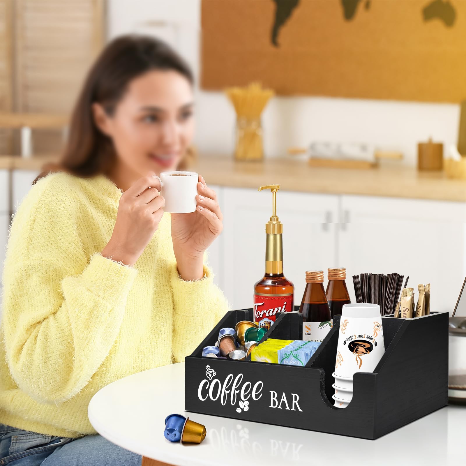 Non-slip mats protect surfaces and keep items in place on the organizer.