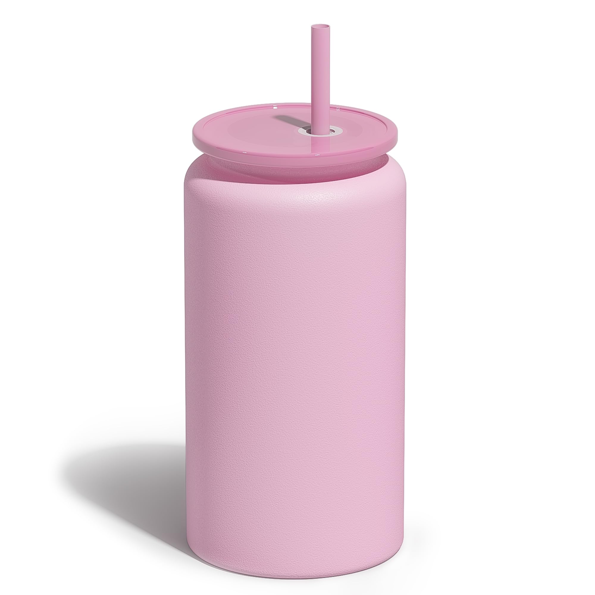 UIRZOTN 16oz stainless steel tumbler pink textured matte front view showing grip