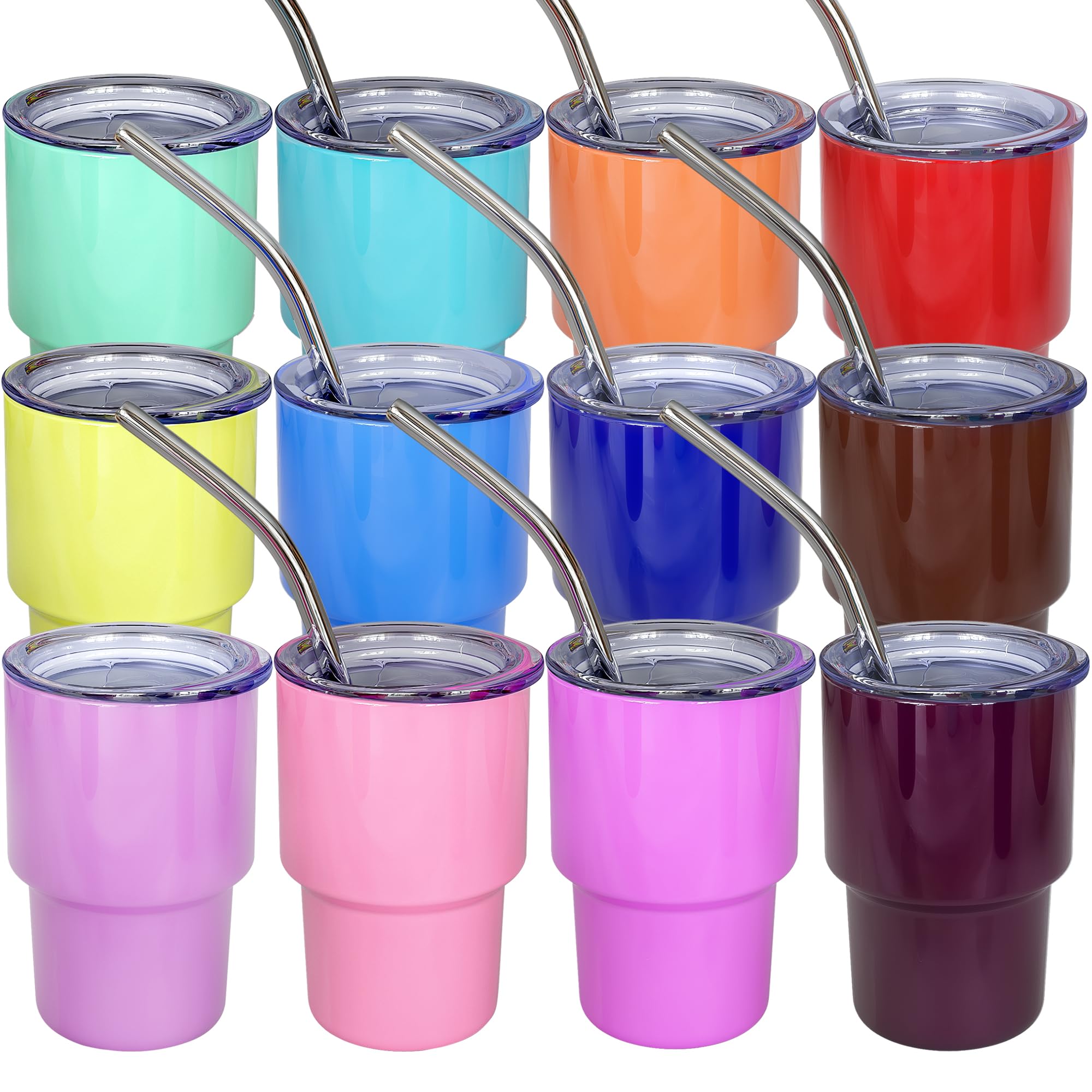 UIRZOTN 3oz mini tumbler front view with straw and lid for easy sipping.