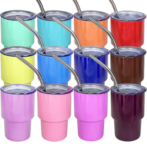 UIRZOTN 3oz mini tumbler front view with straw and lid for easy sipping.