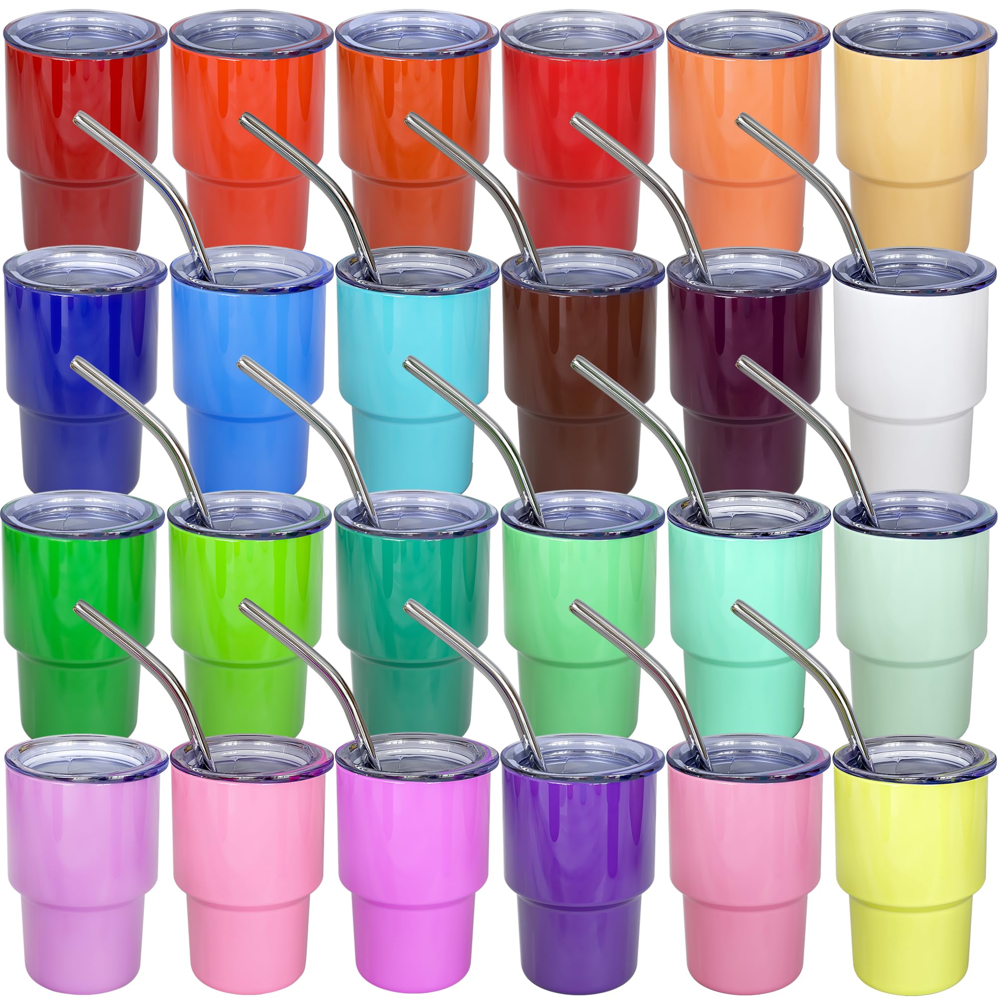 UIRZOTN 3oz mini tumbler with straw and lid, front view, portable for events.