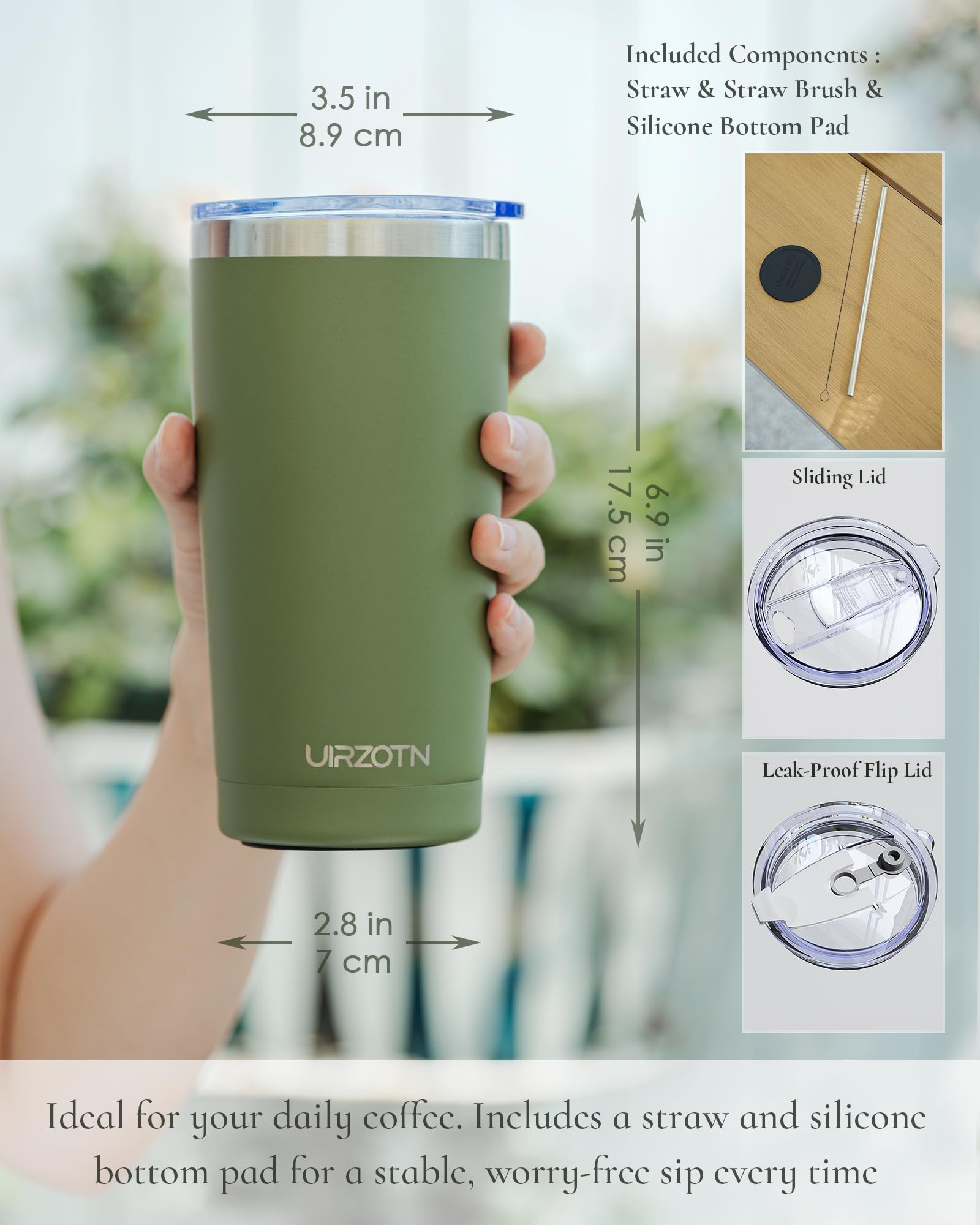 UIRZOTN travel tumbler dual lids for safe sipping during commute.