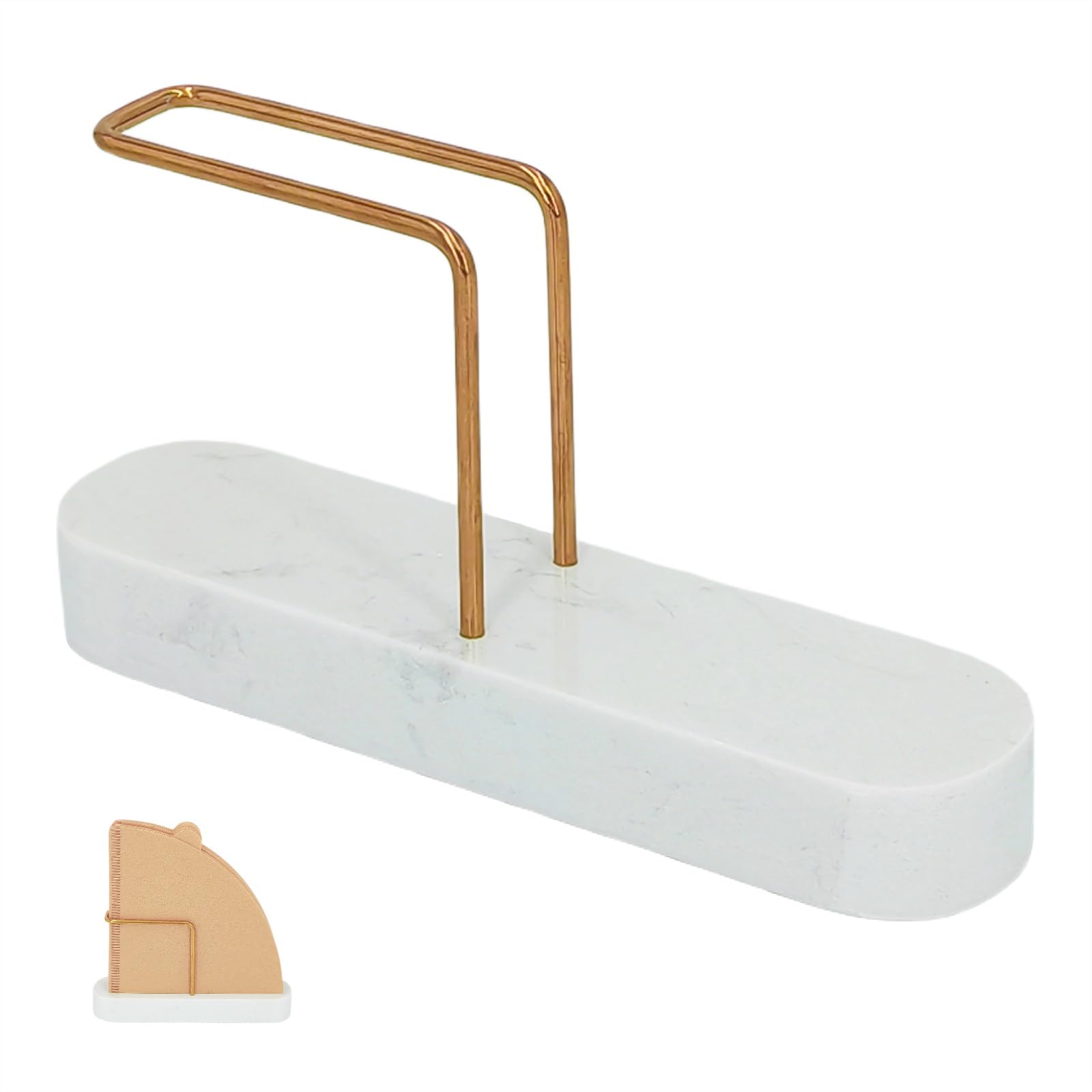 UISWAM coffee filter holder with marble base keeps filters organized on the counter.