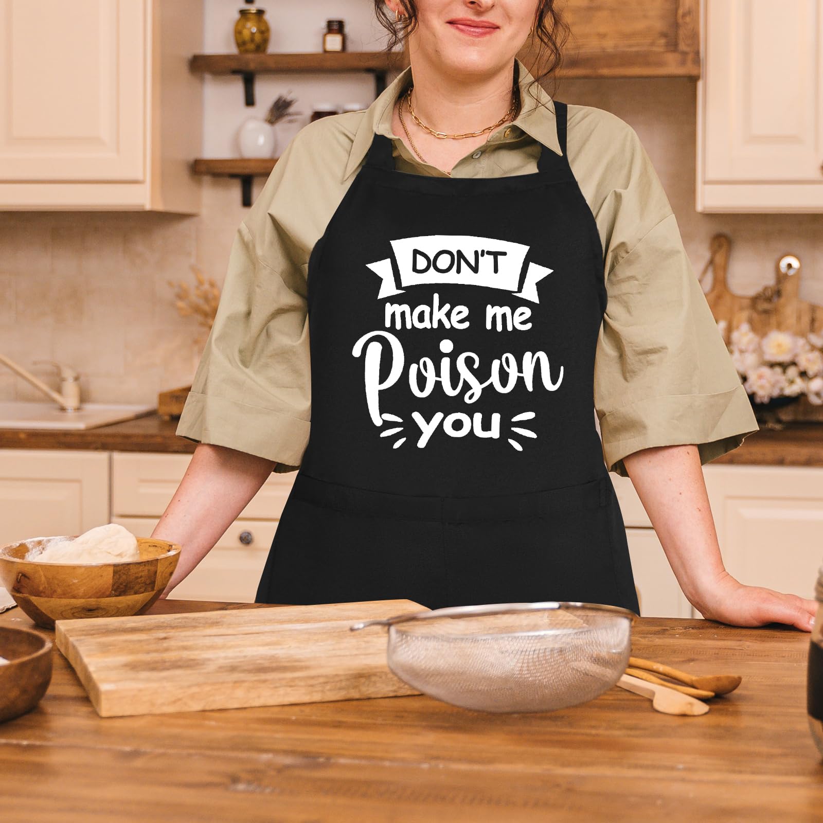 Uiycolk baking apron in kitchen action demonstrating comfortable wear