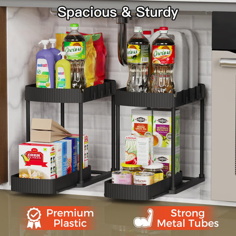 Ukeetap 2 Pack easy access under sink with organized bottles.