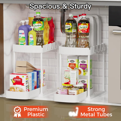 Ukeetap 15x8x14.8 inch organizer fits under cabinets.