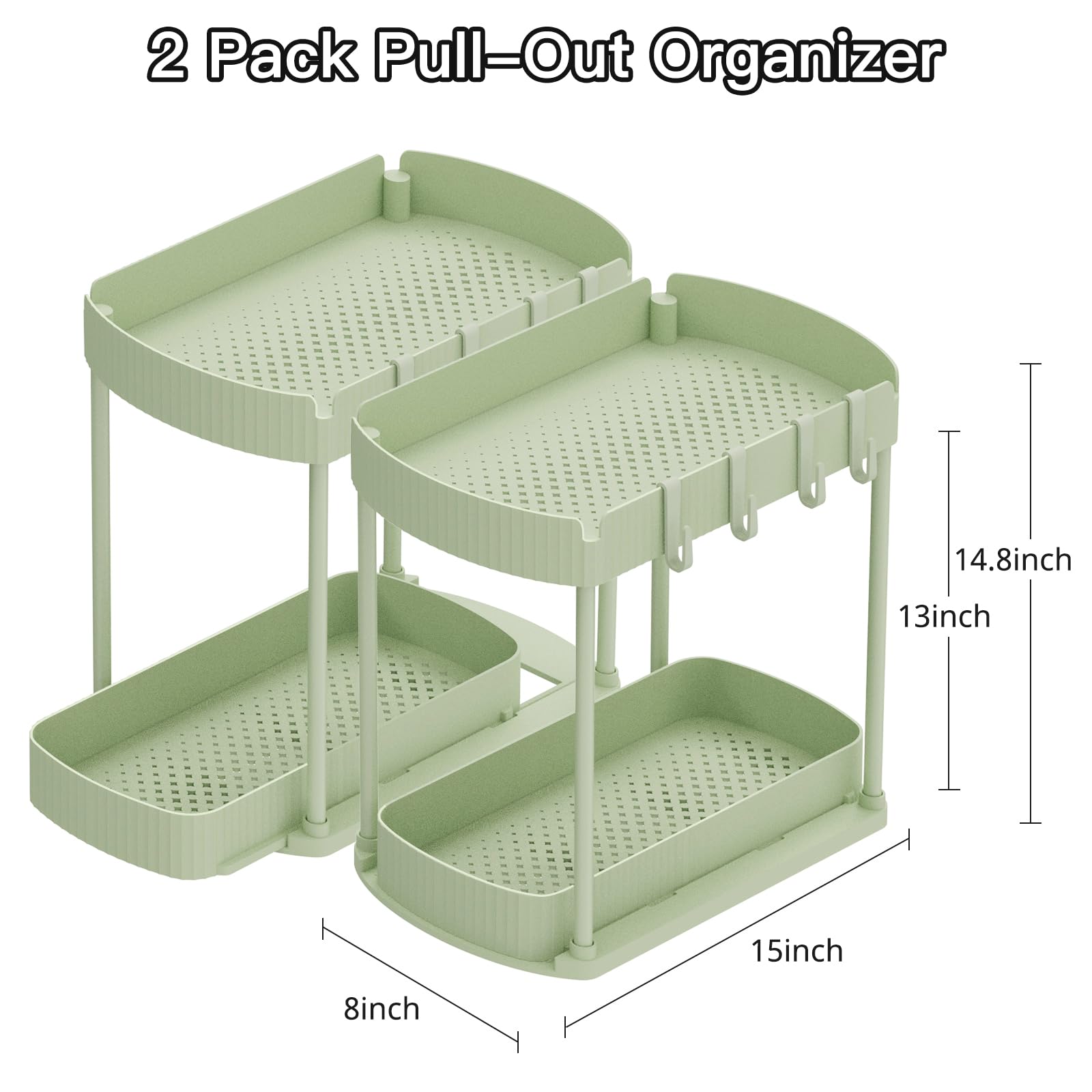 Ukeetap green pull-out storage organizer side view highlighting sturdy construction
