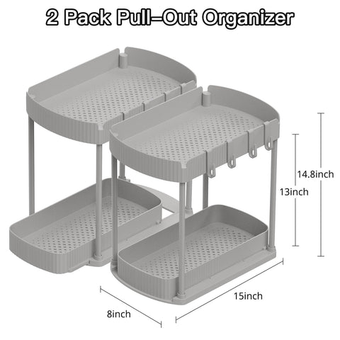 Ukeetap under-sink organizer in gray for easy bottle access.