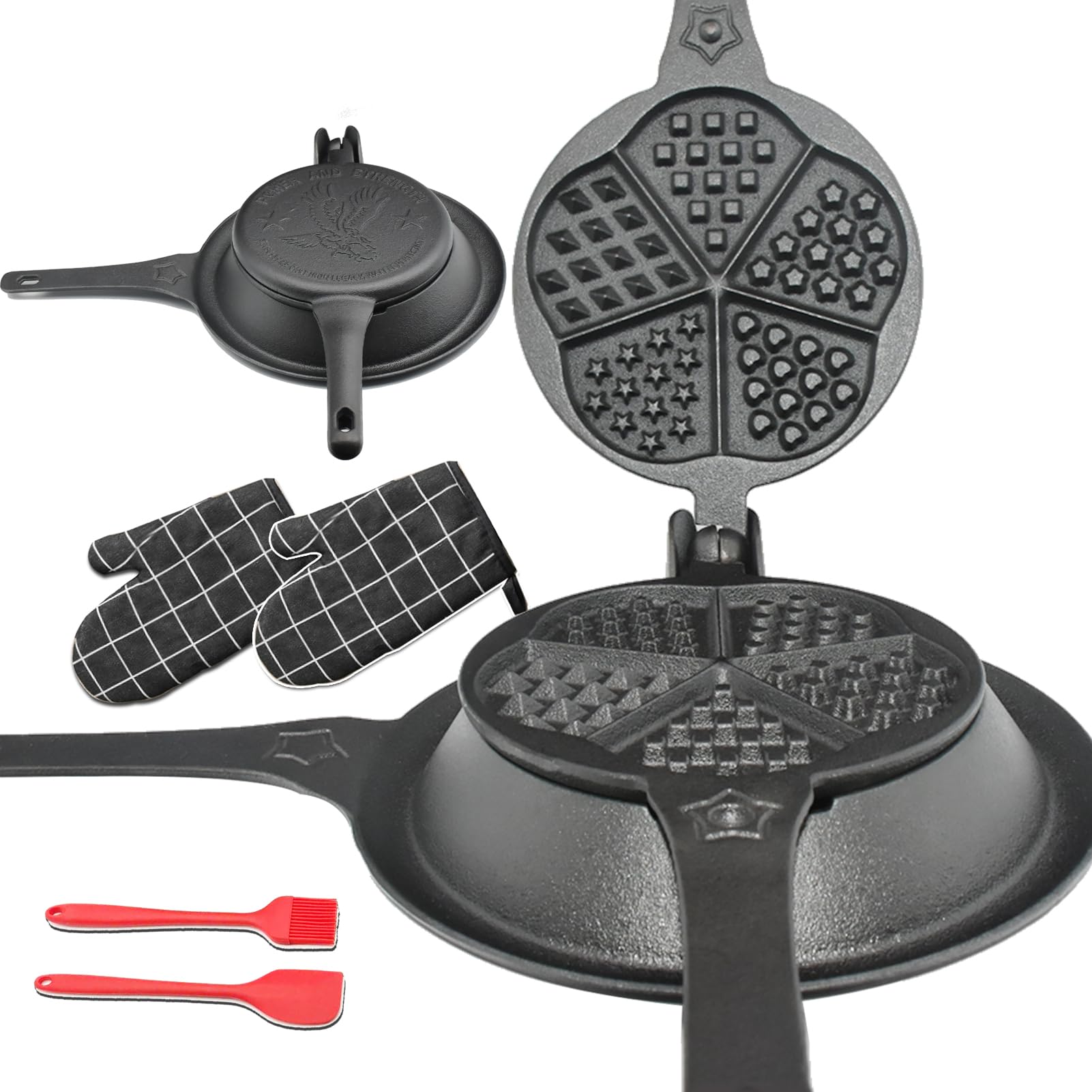 UKENEM cast iron waffle maker with low base for mess-free cooking