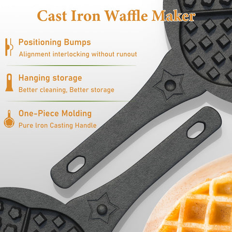 UKENEM hinged waffle iron with 360-degree rotation for easy flipping on any stove