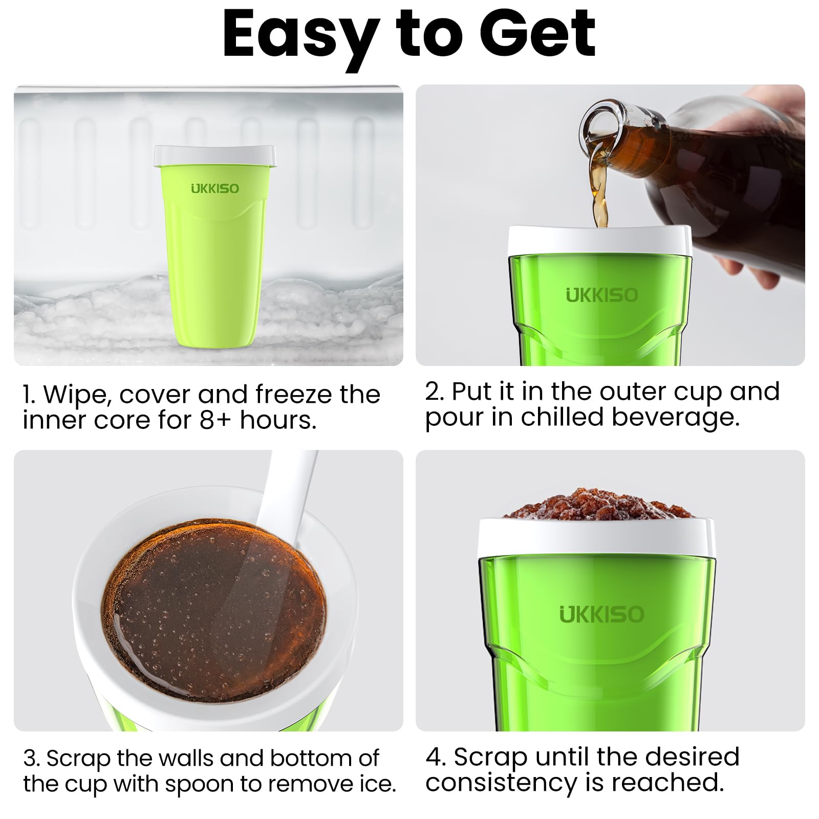 UKKISO Slushie Cup green lid seals the cup for clean prep.