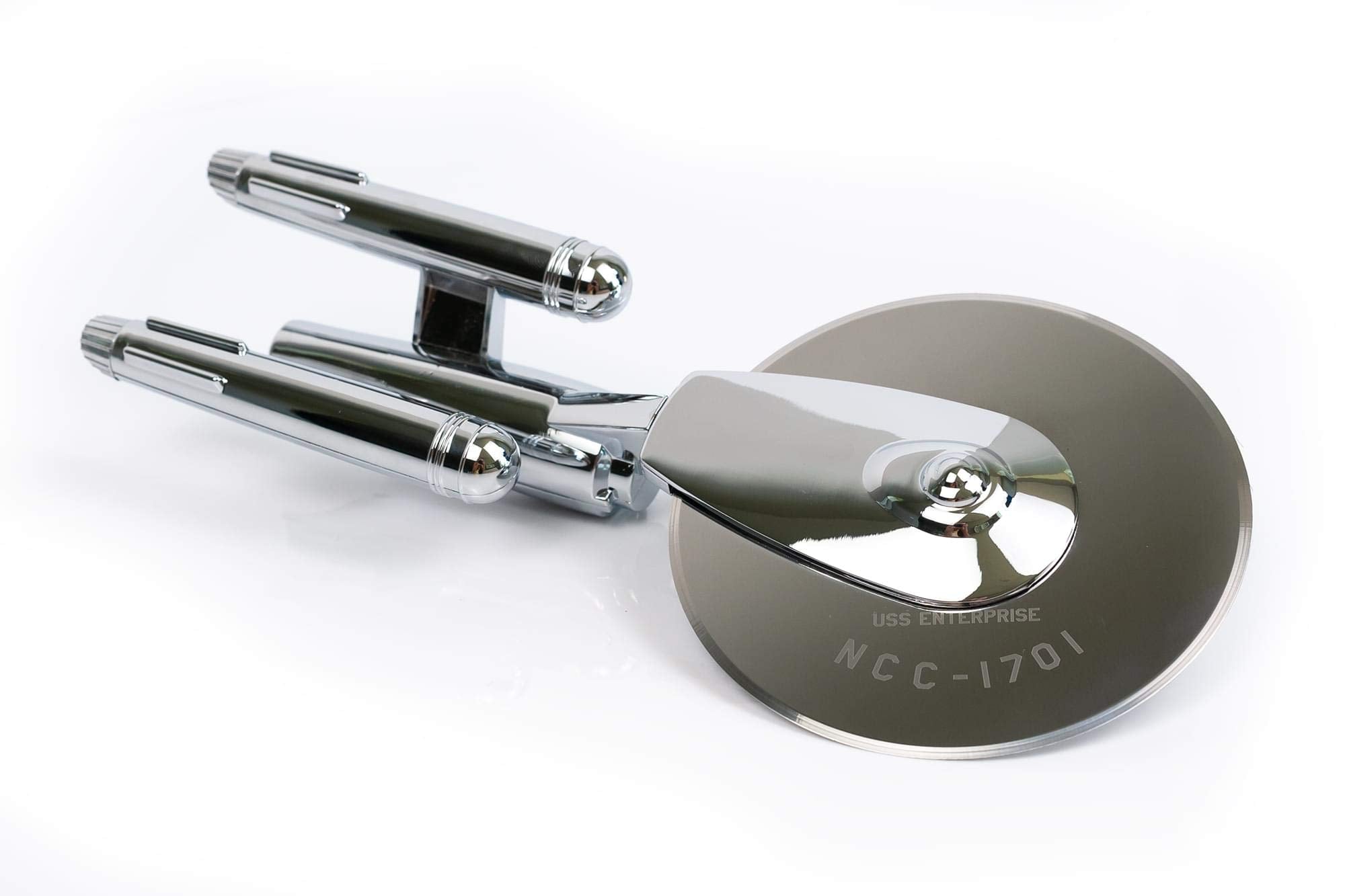 Ukonic Star Trek Enterprise pizza cutter blade detail highlights laser-etched NCC-1701 designation