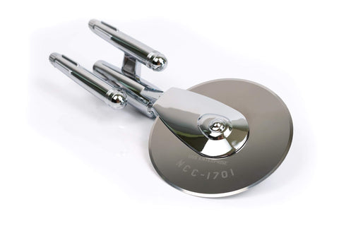Ukonic Star Trek Enterprise pizza cutter saucer-section view emphasizes durable metal construction