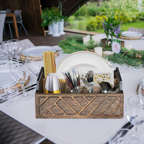 Ukonvi brown paper plate holder elevates farmhouse style while protecting plates