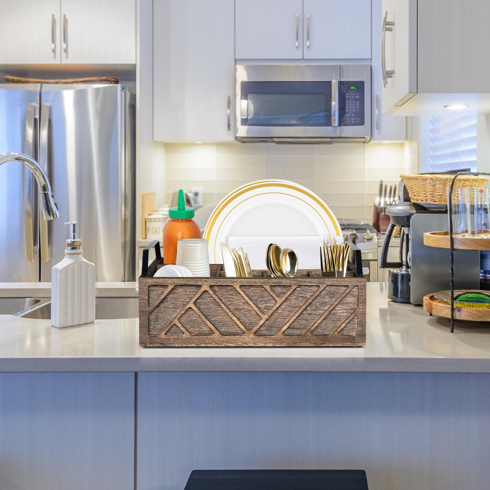 Ukonvi countertop six-compartment organizer keeps utensils and napkins within reach