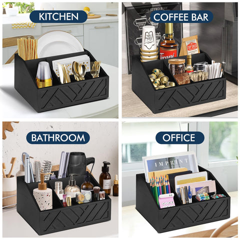Ukonvi rustic wood counter caddy enhances kitchen organization and style.