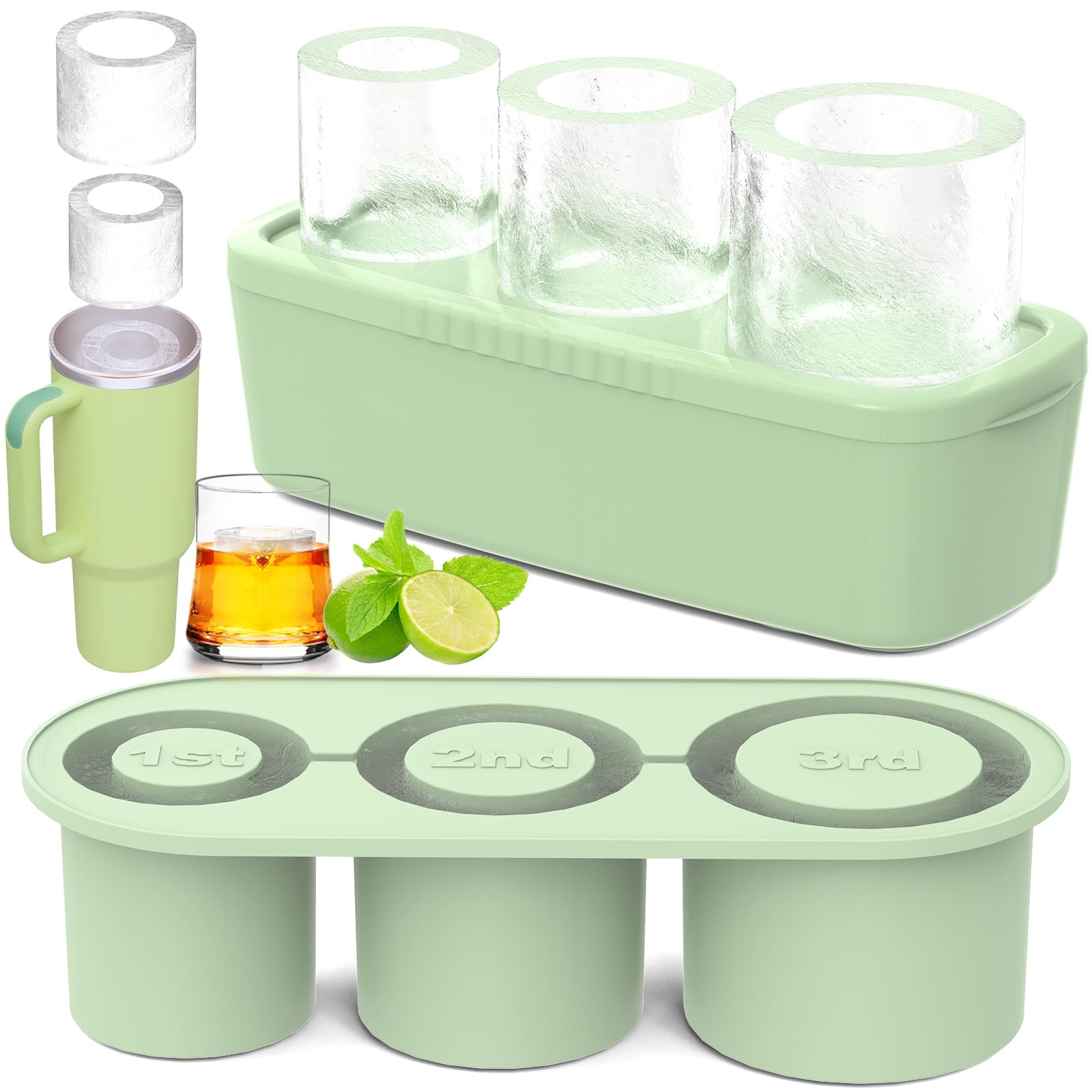 Ukulork ice tray for 40oz tumbler with three cylinders for slow-melting cooling.