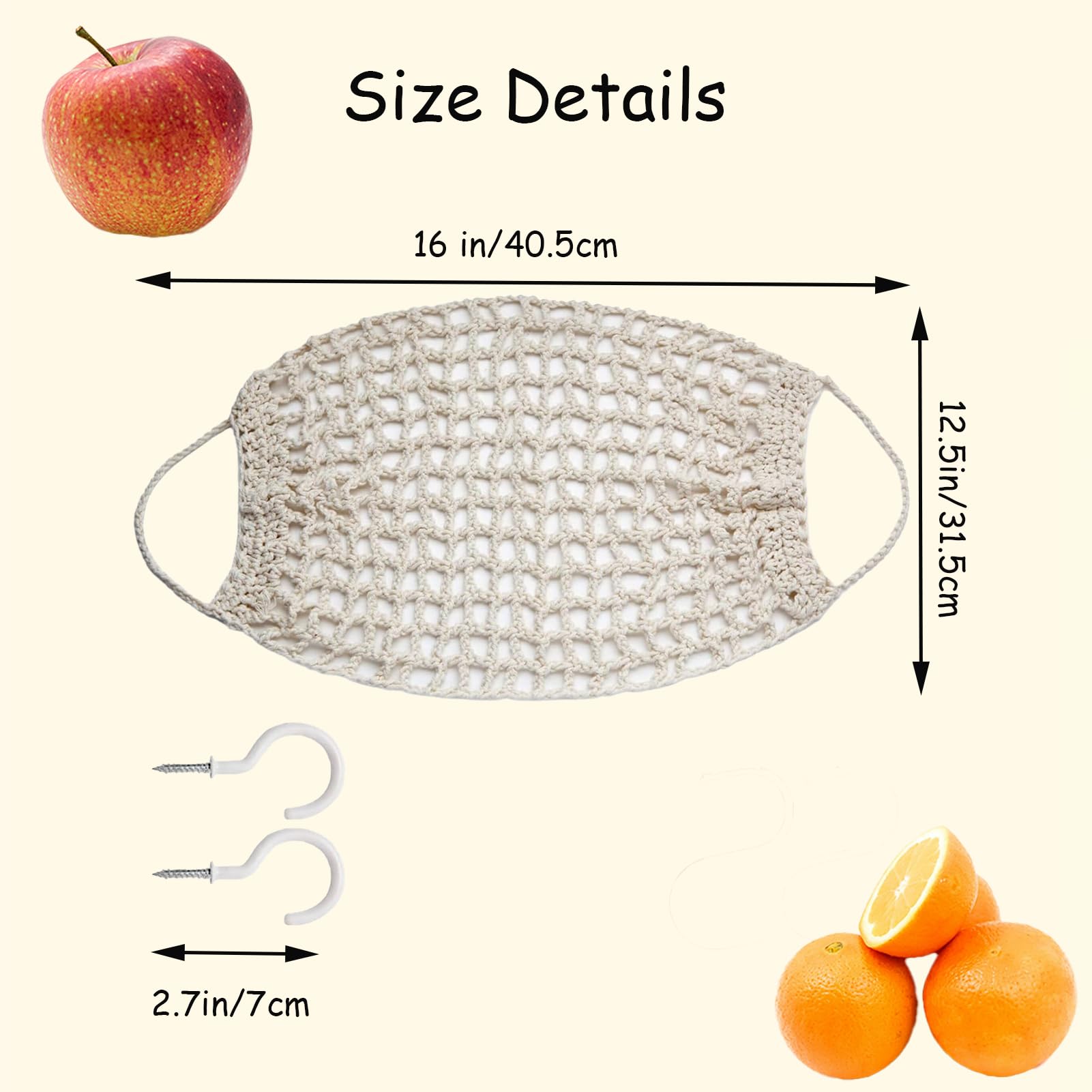 UlifeBetter macrame fruit hanger 12-8x16in securely displays produce in kitchens.