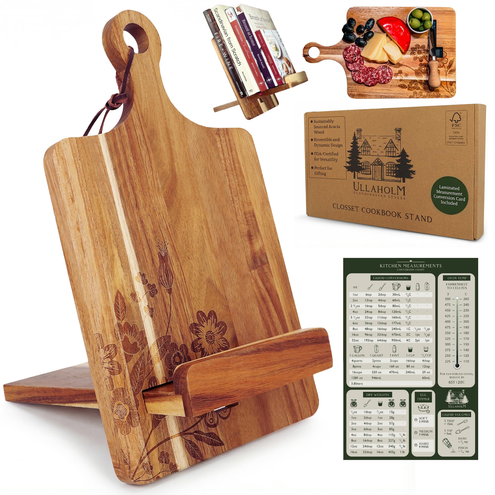 ULLAHOLM wood cookbook stand on a kitchen counter for easy recipe reading