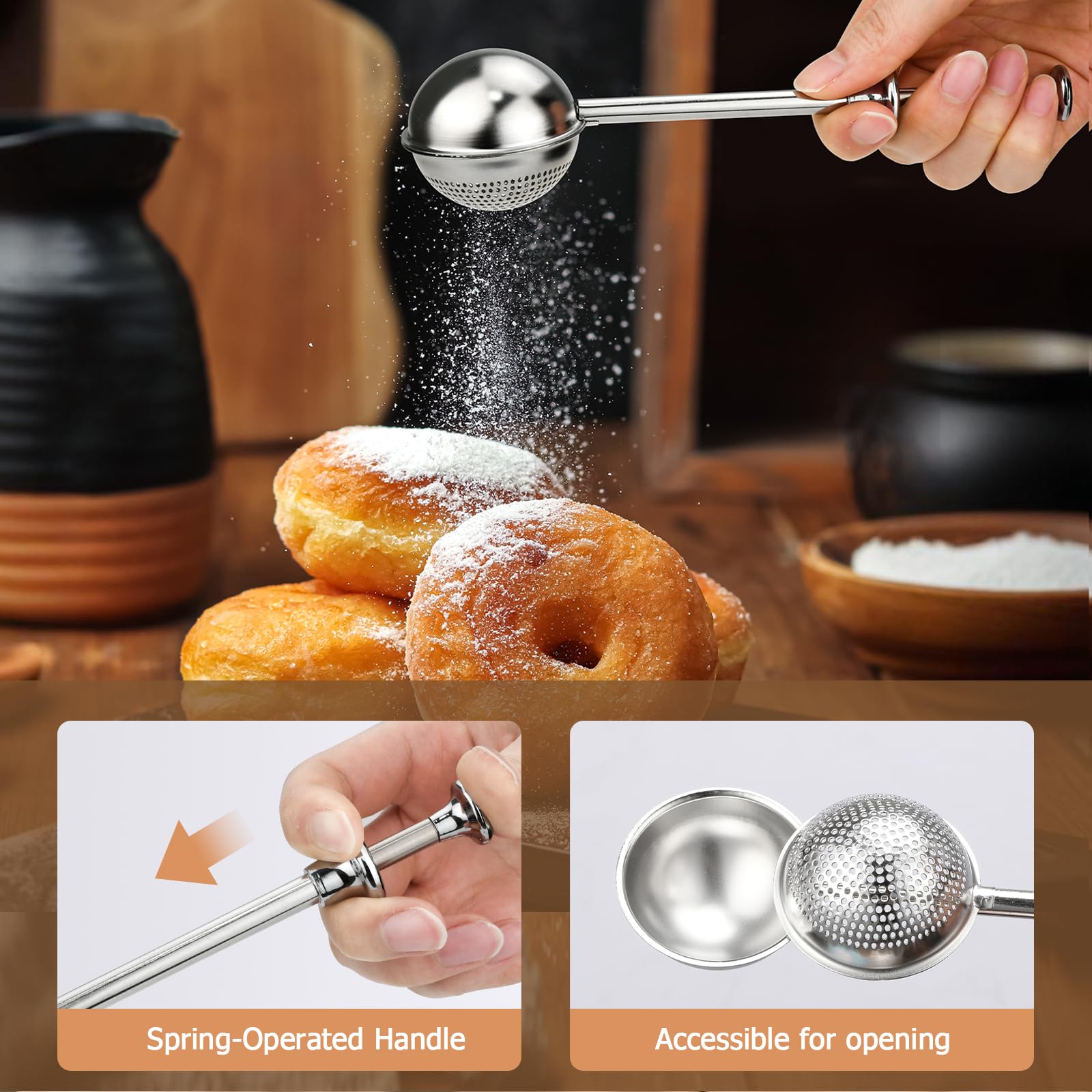 Ullnosoo easy-squeeze grip allows one-handed sifting during baking.