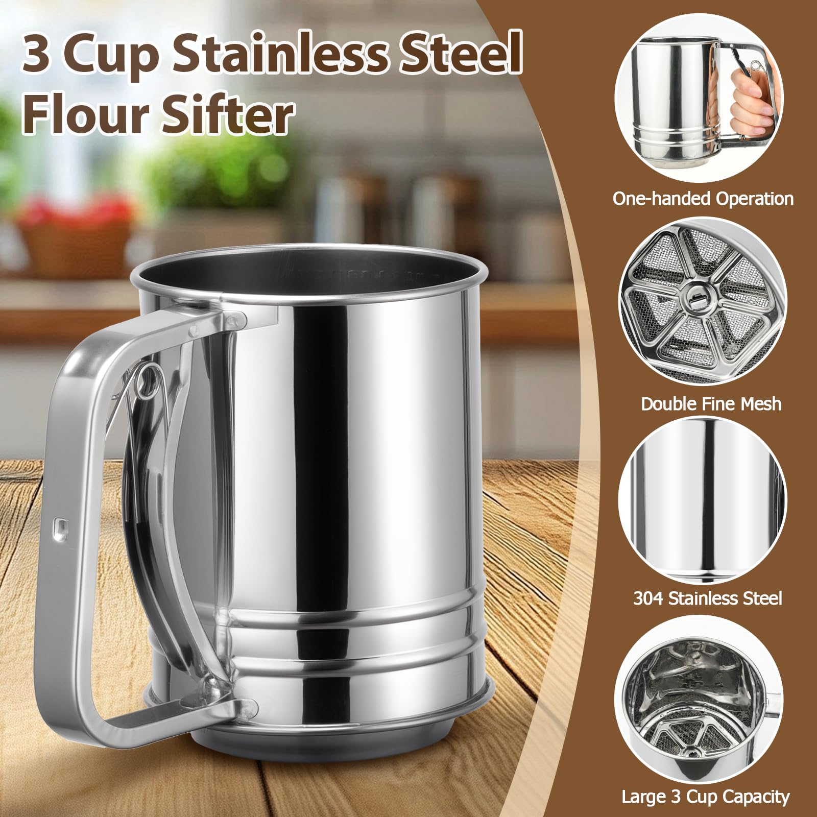 Ullnosoo 3-in-1 sifter set designed for flour, sugar, and powders.