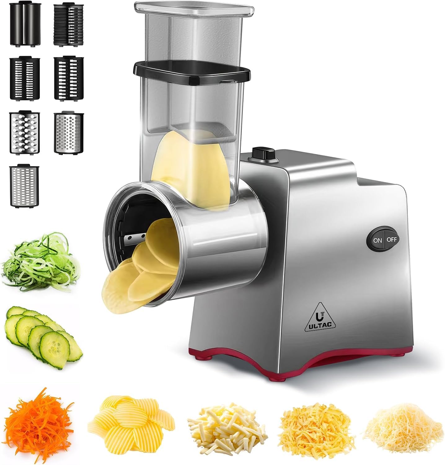 ULTAC electric cheese grater with seven blades for versatile prep
