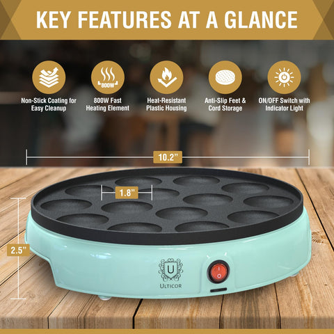 ULTICOR poffertjes on griddle showing even browning for uniform results.