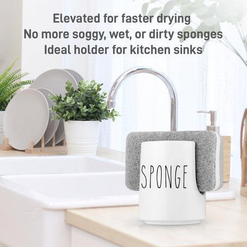 Ceramic sink caddy with soft gray sponge included for quick start by Ultimate Hostess.