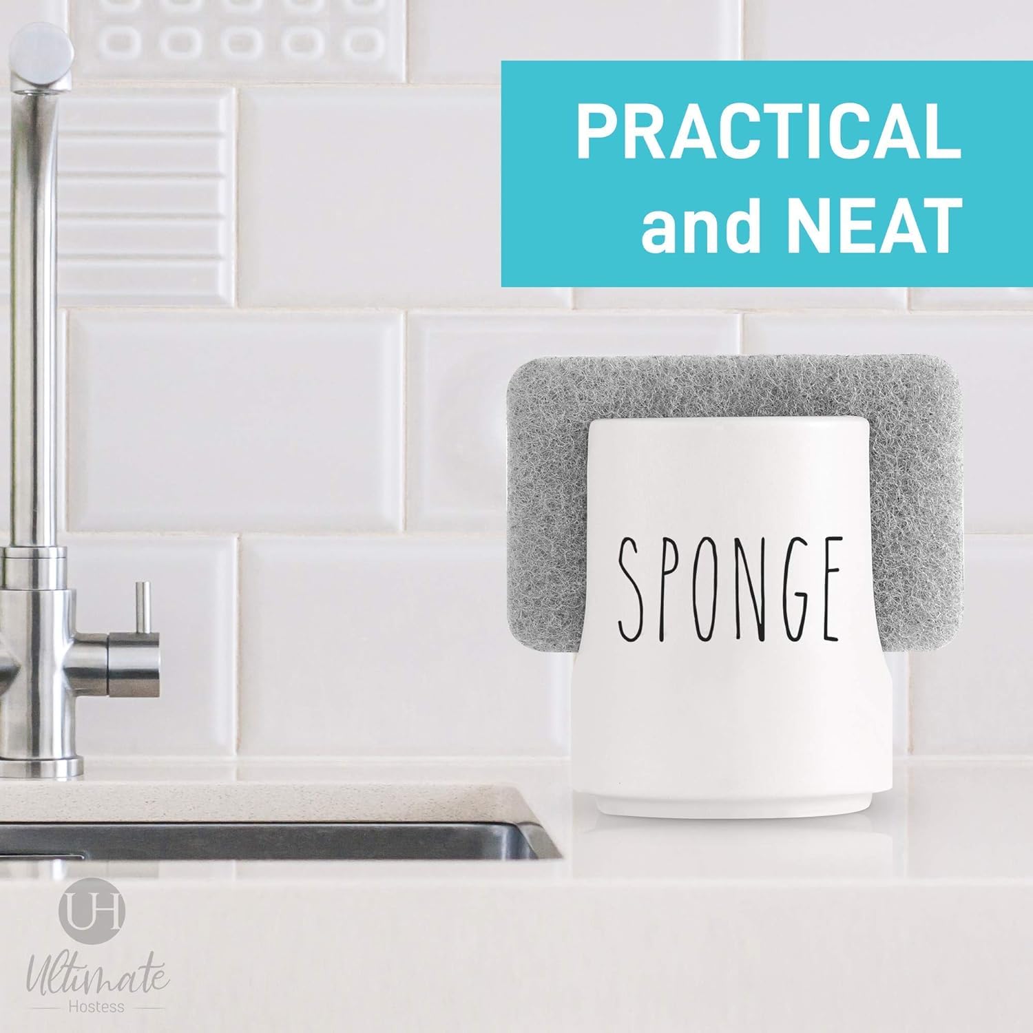 Rust-free ceramic sponge holder from Ultimate Hostess, durable and easy to clean.