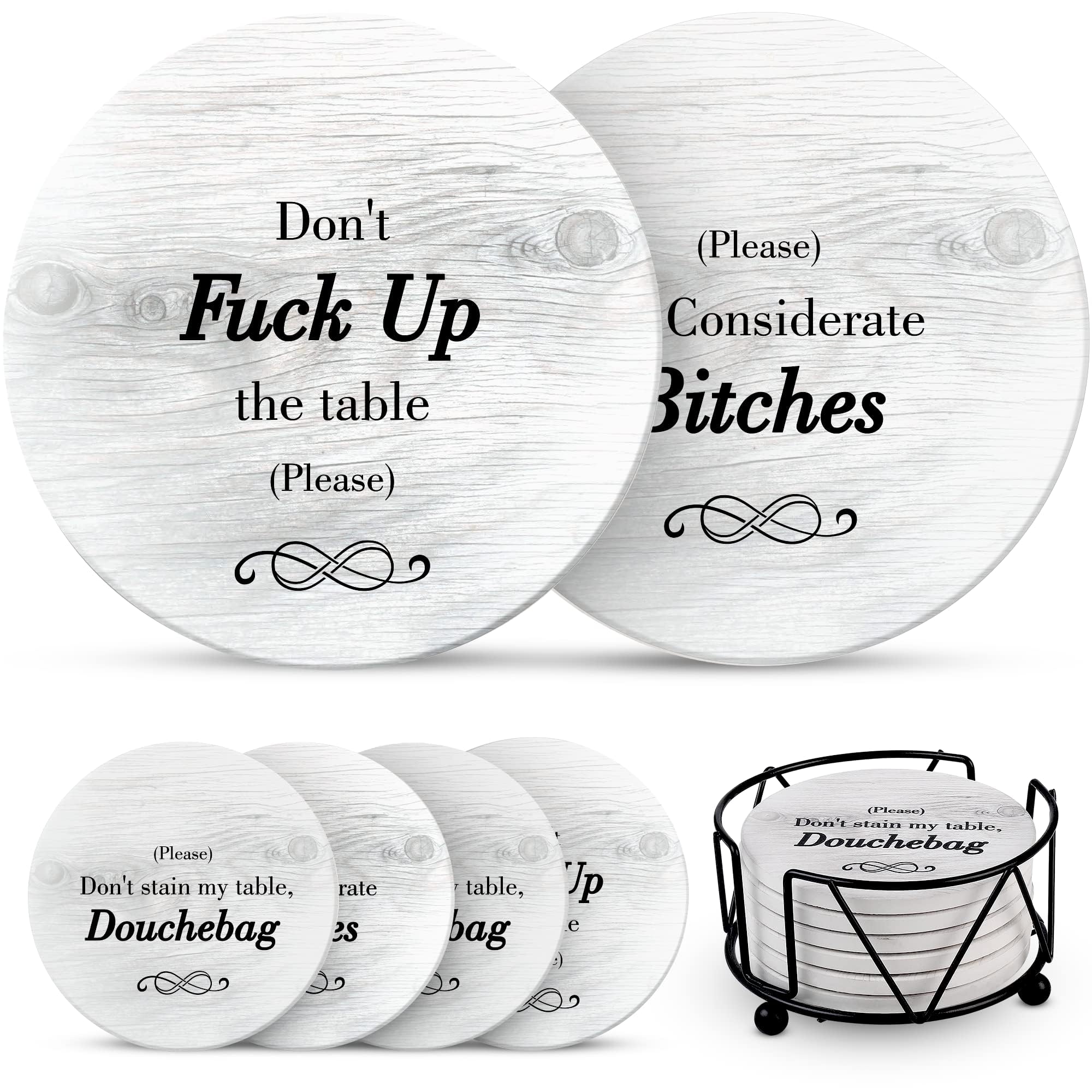 Ultimate Hostess funny coasters with holder protect surfaces and spark laughs
