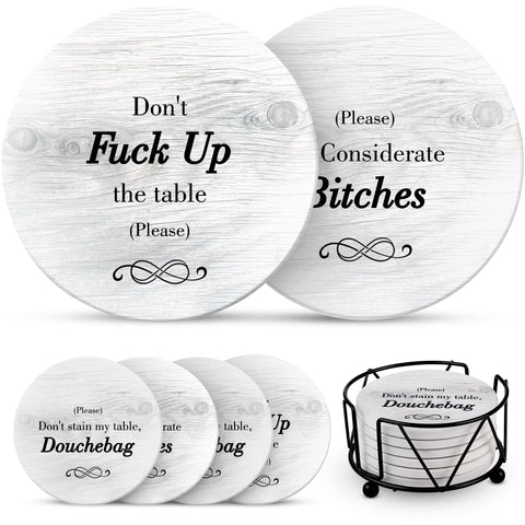 Ultimate Hostess funny coasters with holder protect surfaces and spark laughs