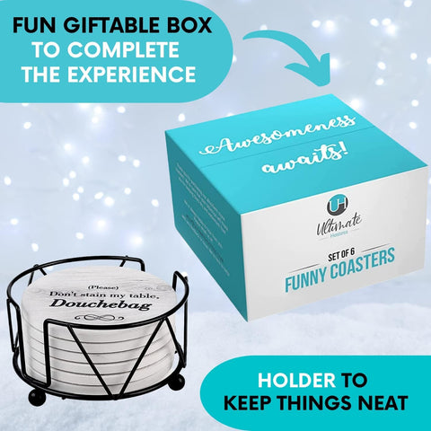 Ultimate Hostess white elephant gift coasters for playful gifting